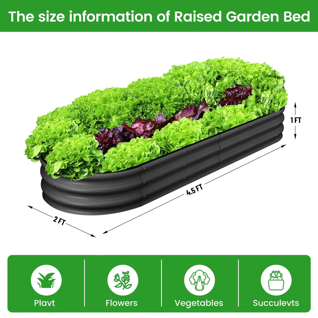 2-Pack Oval Galvanized Steel Raised Garden Bed Open Base Safety Edge Planter Box