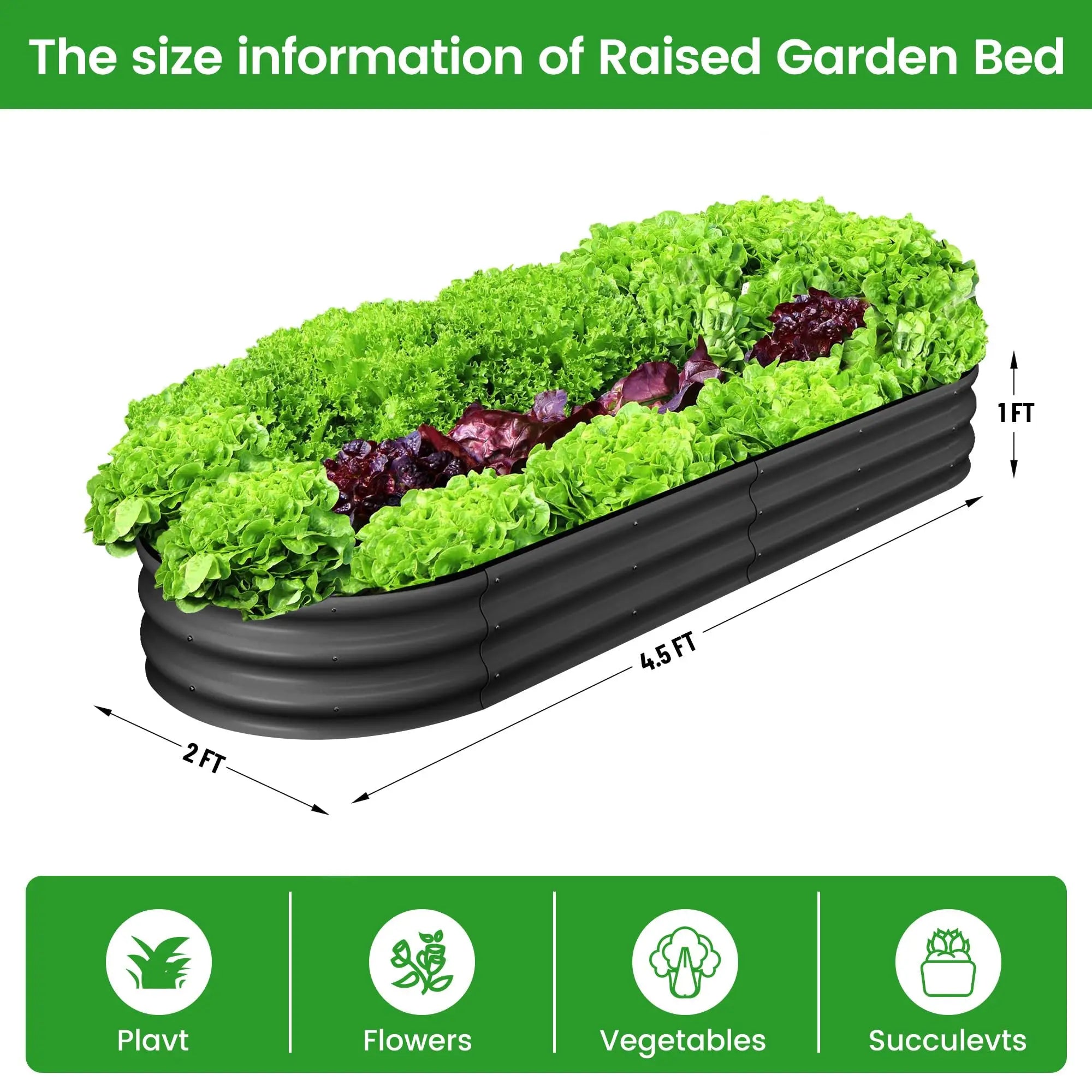2-Pack Oval Galvanized Steel Raised Garden Bed Open Base Safety Edge Planter Box