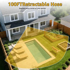 Retractable Garden Hose Reel – Wall Mounted 100FT Water Hose with 10 Pattern Spray Gun, 1/2 Inch Heavy Duty Auto Rewind Hose Cart for Yard,  7 Way Nozzle UV Resistant