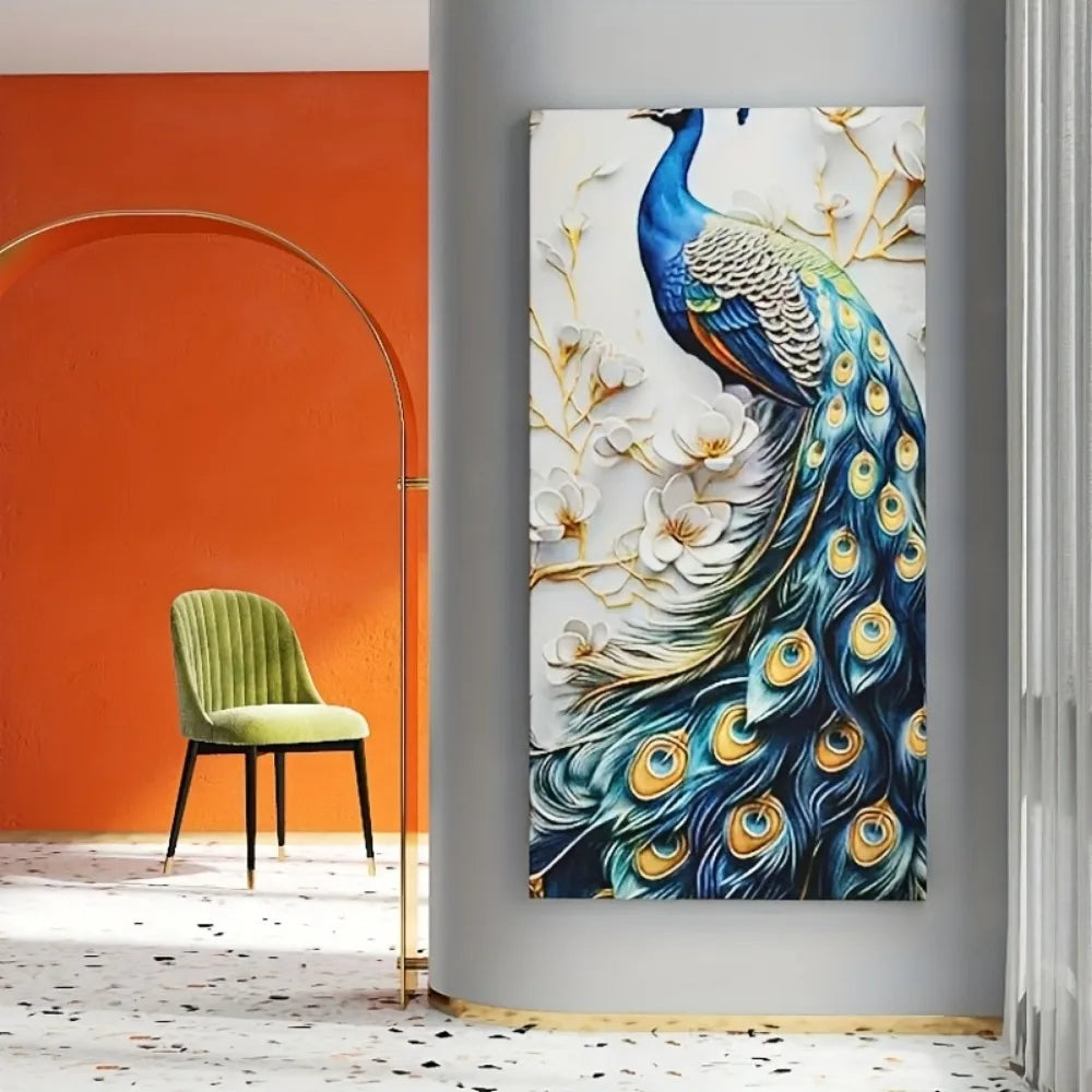 1.5 inch solid wood frame modern abstract peacock canvas wall art