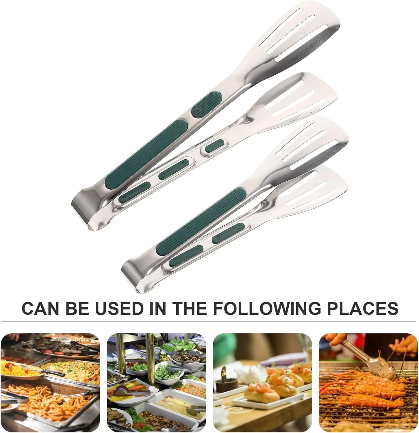 2pcs Outdoor Bbq Tong Set Multi-function Stainless Steel Cooking Tongs for Grilling Steak, Bread, and Buffet