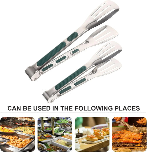 2pcs Outdoor Bbq Tong Set Multi-function Stainless Steel Cooking Tongs for Grilling Steak, Bread, and Buffet