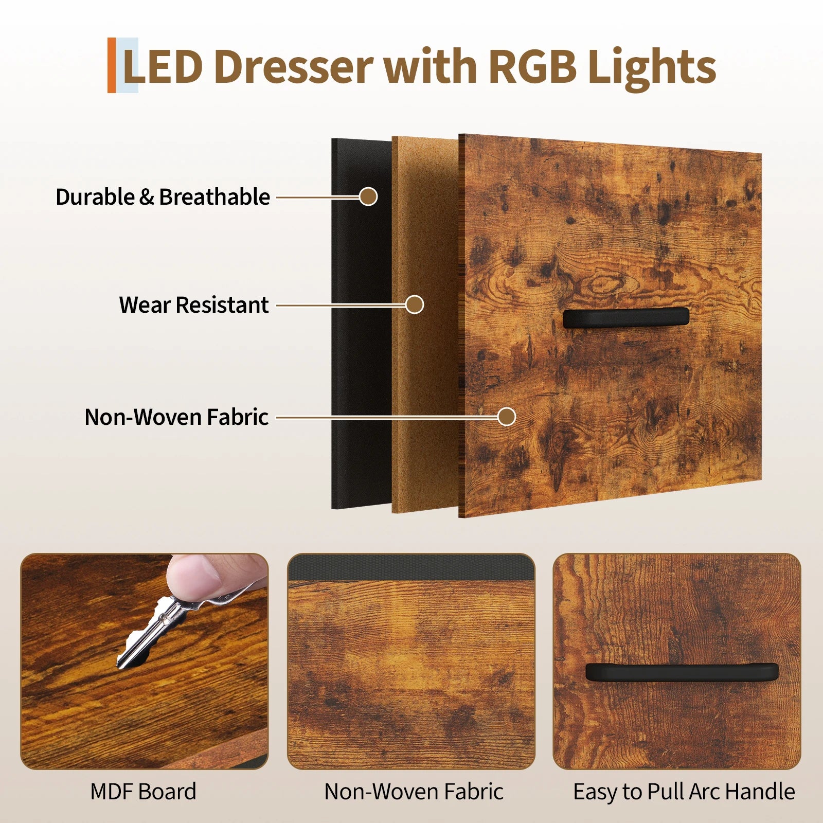 Reversible 6 Fabric Drawers Hanging Rack Dresser Closet w/LED Lights & Charging Station