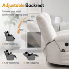 Ivory White 360° Swivel Rocking Chair for Adults with Massage, Heating, Storage, and USB Charging
