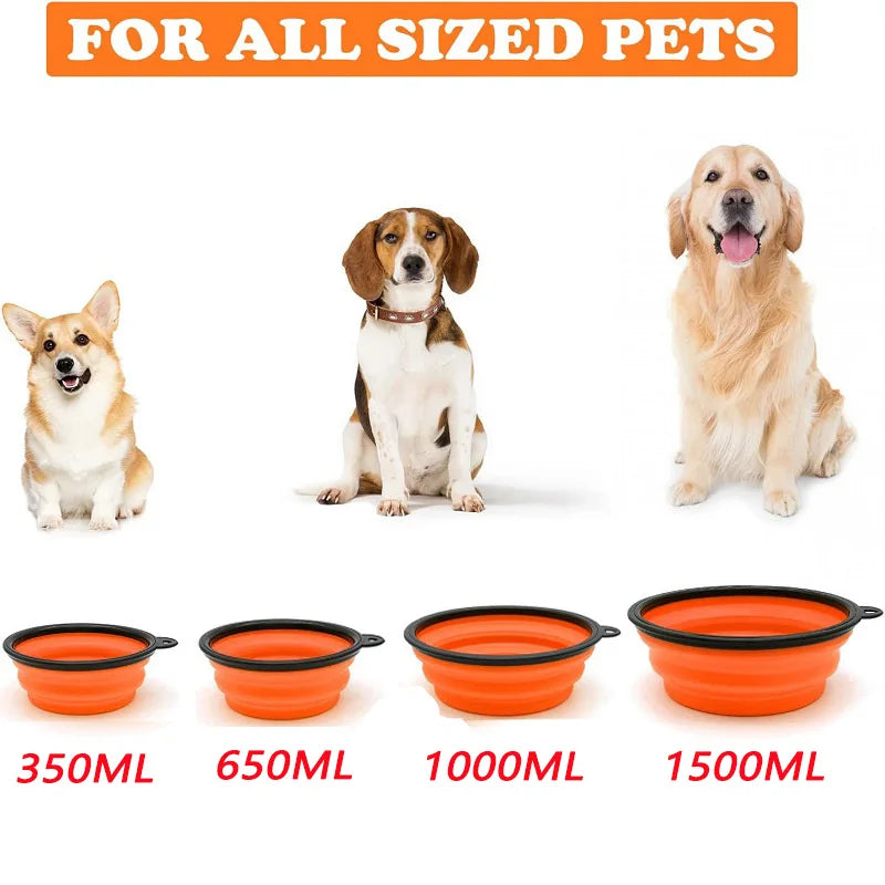 Folding Portable Silicone Dog Feeder Bowl with Carabiner Bottle Food Water Container