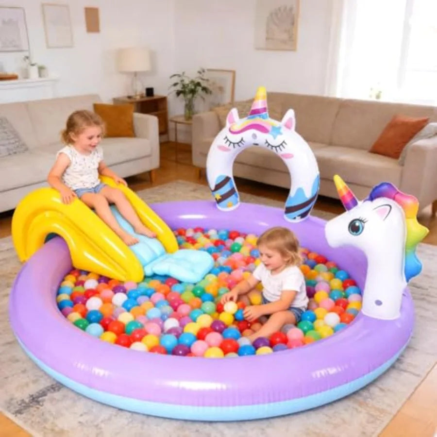 Unicorn Inflatable Swimming Pool with Water Slides and Sprayer for Outdoor Garden Backyard