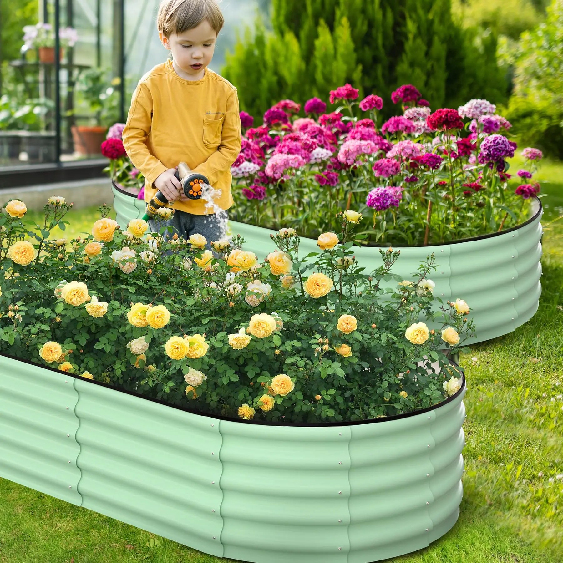 2-Pack Oval Galvanized Steel Raised Garden Bed Open Base Safety Edge Planter Box