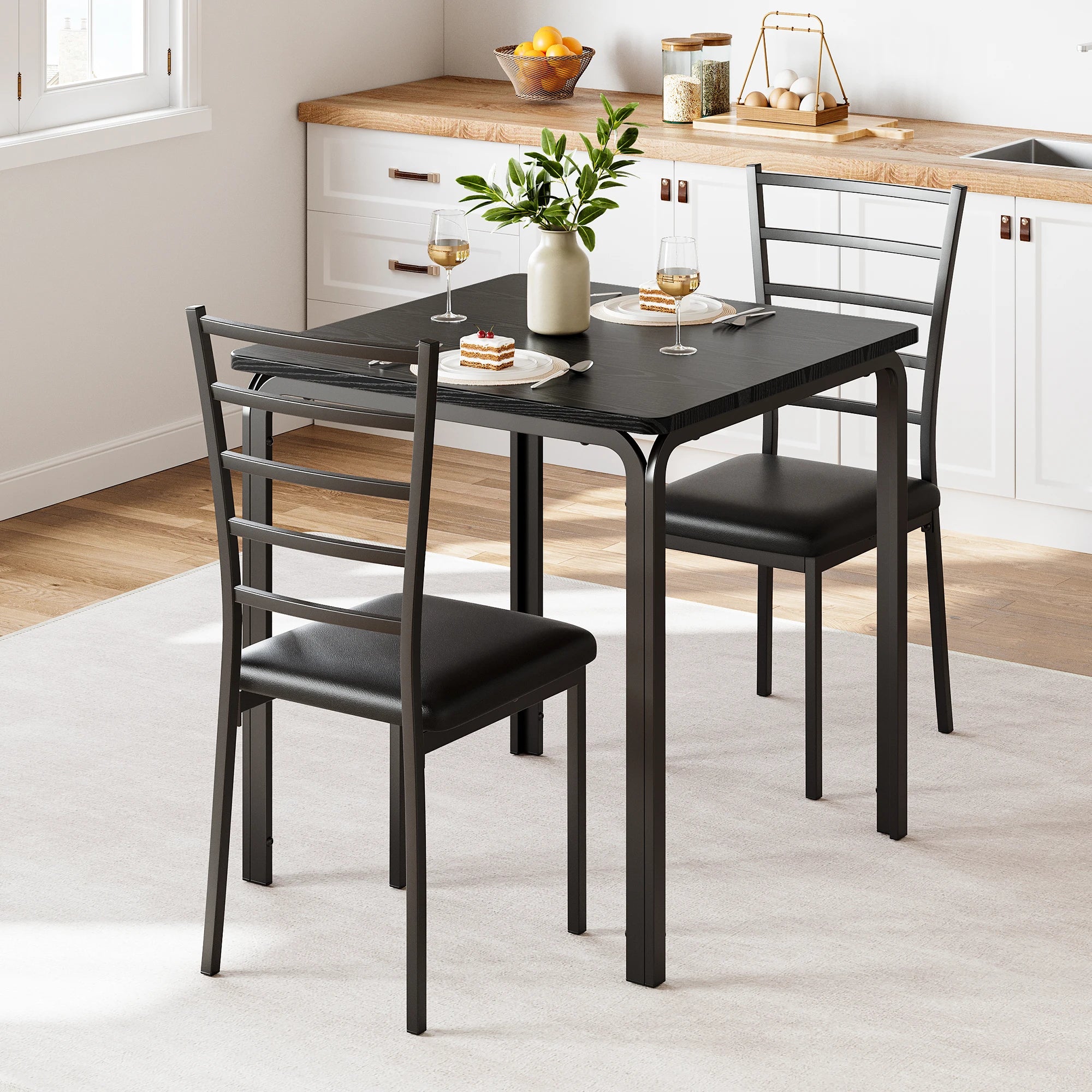 Small Dining Table Set With 2 Upholstered Chairs