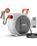 Retractable Garden Hose Wall Mounted Reel Heavy Duty with 9 Patterns Nozzle Swivel Bracket