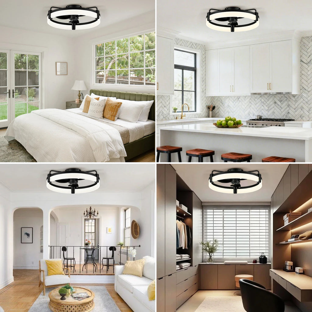 Ultra Quiet Round Indoor Fan Light, Dimmable 6 Speed Reversible DC Motor Flush Mount LED Ceiling Fan for Livingroom Bedroom Kitchen