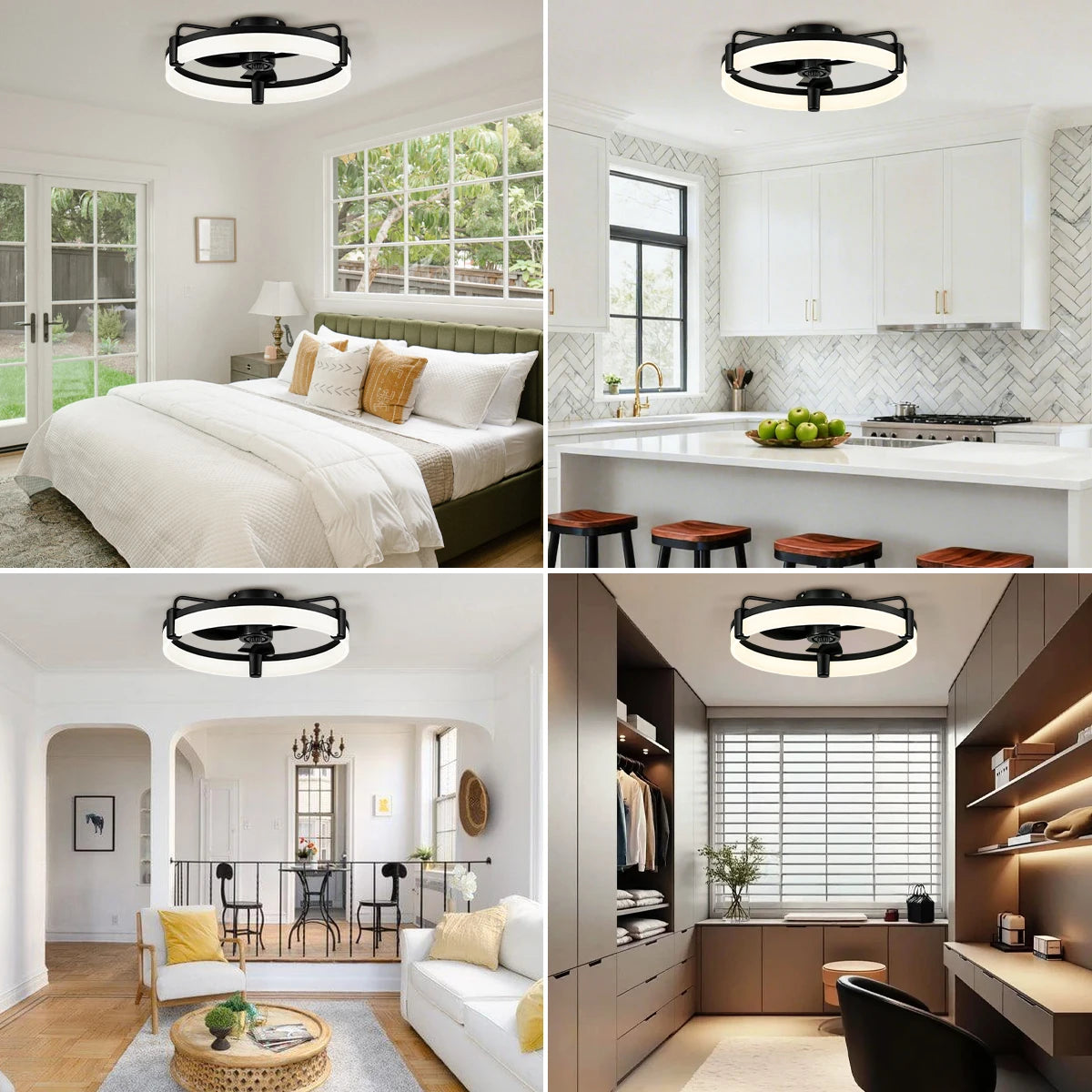 Ultra Quiet Round Indoor Fan Light, Dimmable 6 Speed Reversible DC Motor Flush Mount LED Ceiling Fan for Livingroom Bedroom Kitchen