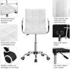 White Leather Office Chair with Wheels and Armrests, Mid-Back Adjustable Desk Chair, 360° Swivel,