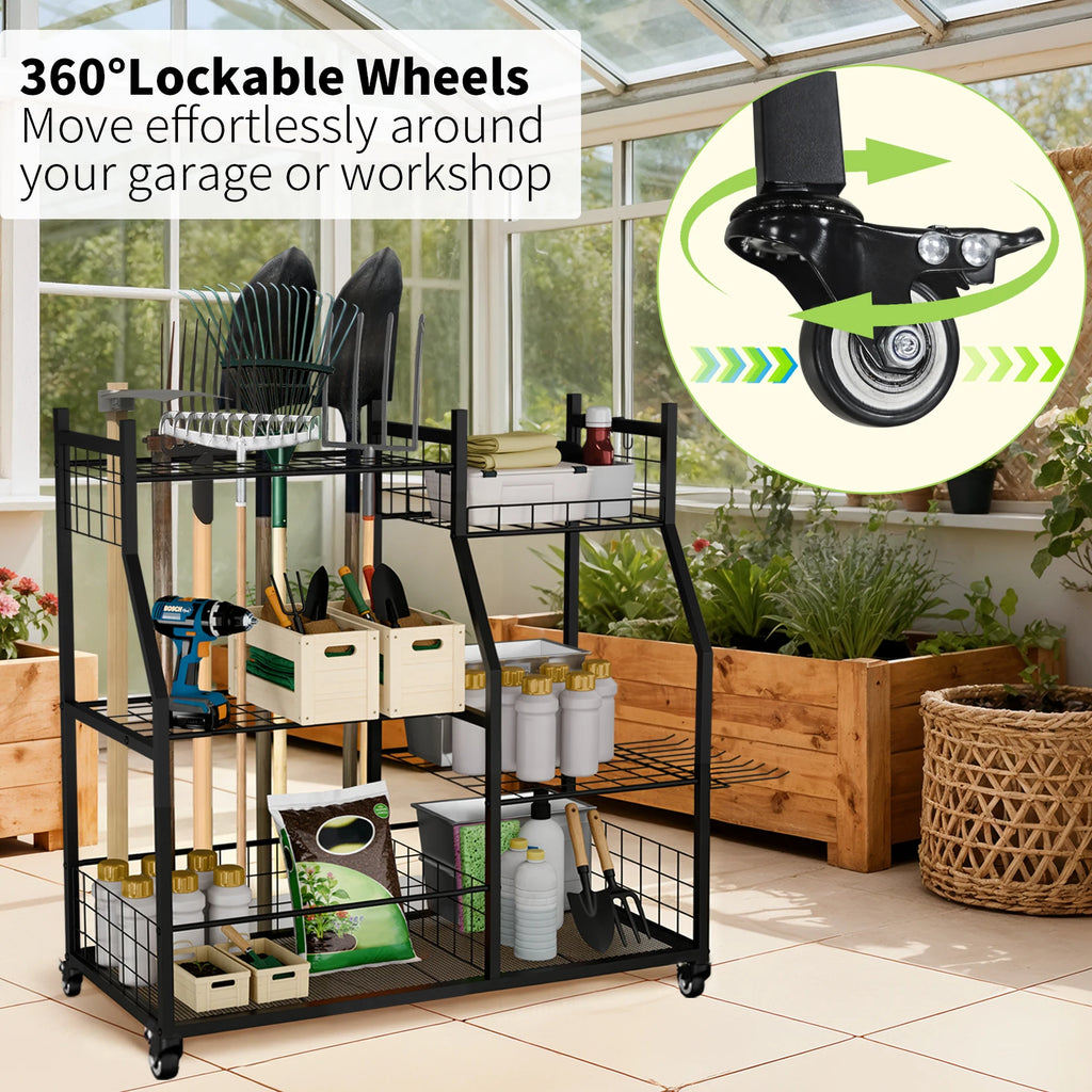 Freestanding Metal Garage Tool Organization Cart on Wheels
