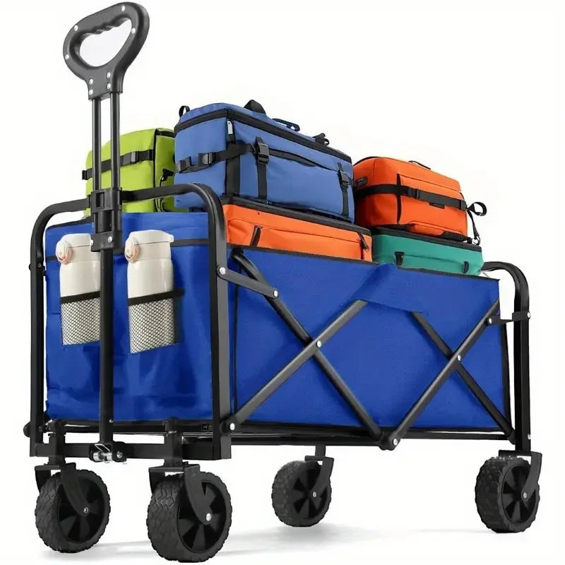 Heavy Duty Foldable, Portable Wagon for Groceries, Beach with All-Terrain Wheels  Drink Holders,