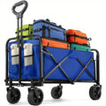 Heavy Duty Foldable, Portable Wagon for Groceries, Beach with All-Terrain Wheels  Drink Holders,