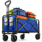 Heavy Duty Foldable, Portable Wagon for Groceries, Beach with All-Terrain Wheels  Drink Holders,
