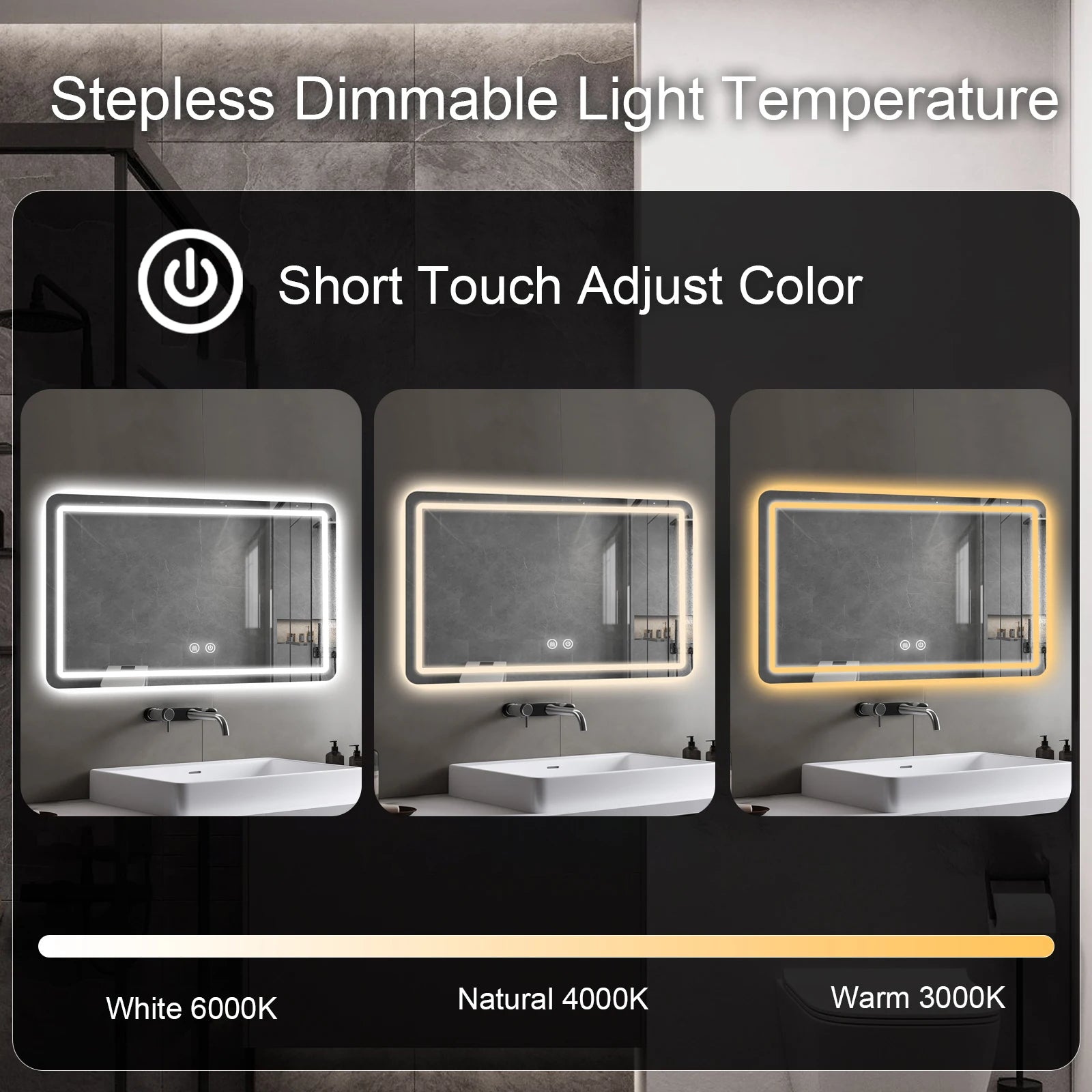 LED Bathroom Wall Mirror With Dimmable Lights