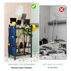 Yard Tool Tower Rack For Garage Organization And Storage, Holds Long-Handled Tools/Rakes/Brooms, Heavy Duty Steel