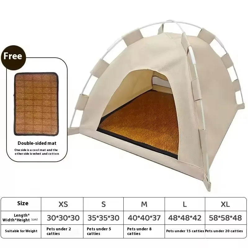 Portable Cat Tent Bed Breathable Oxford Pet House with Double-sided Mat Summer Cooling
