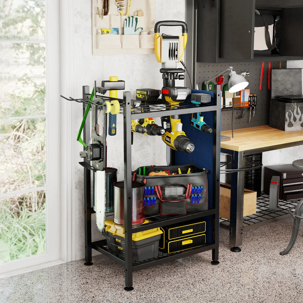 Yard Tool Tower Rack For Garage Organization And Storage, Holds Long-Handled Tools/Rakes/Brooms, Heavy Duty Steel