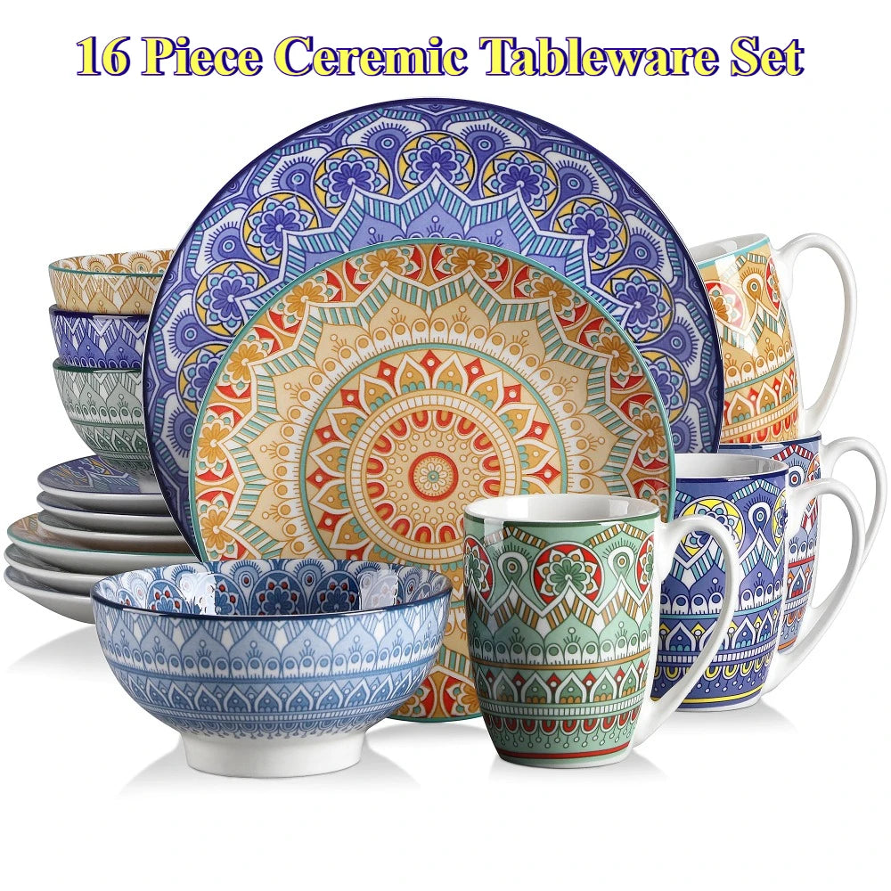 Vancasso Bohemian Mandala Patterned Ceramic 16PCS Porcelain Dinnerware Set