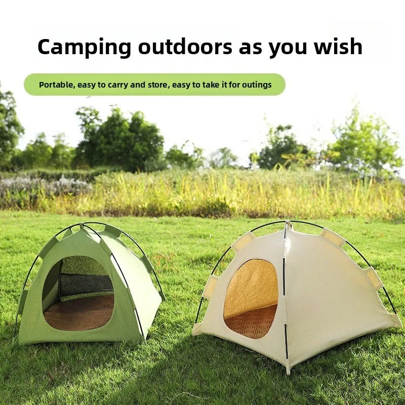 Portable Cat Tent Bed Breathable Oxford Pet House with Double-sided Mat Summer Cooling