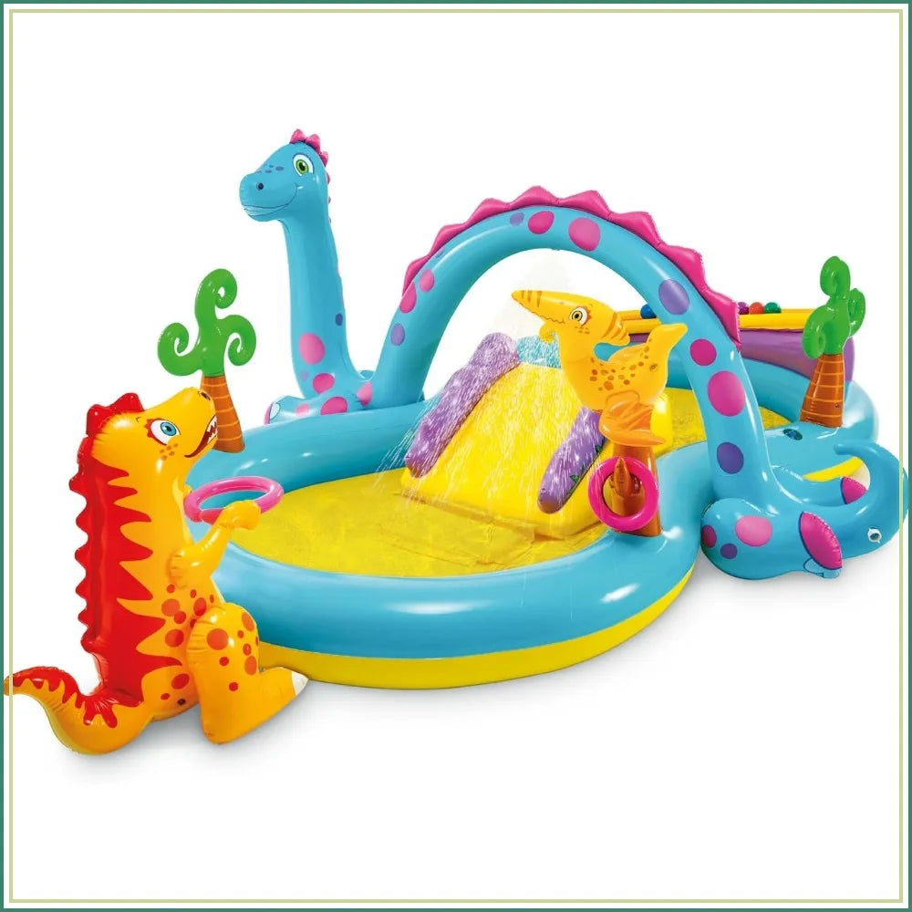 Inflatable Kids Swimming Pool with Slide, 11ft x 7.5ft x 44in Outdoor Play Center, Water Sprayer & Games
