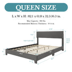 Full/Queen/King Upholstered Bed Frame with Adjustable Linen Headboard, Sturdy Wood Slats & Quiet Support