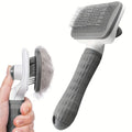 Dual-Use Dog Cat Grooming Brush, Self-Cleaning Comb Round-Tip Bent Needles, Ergonomic Handle