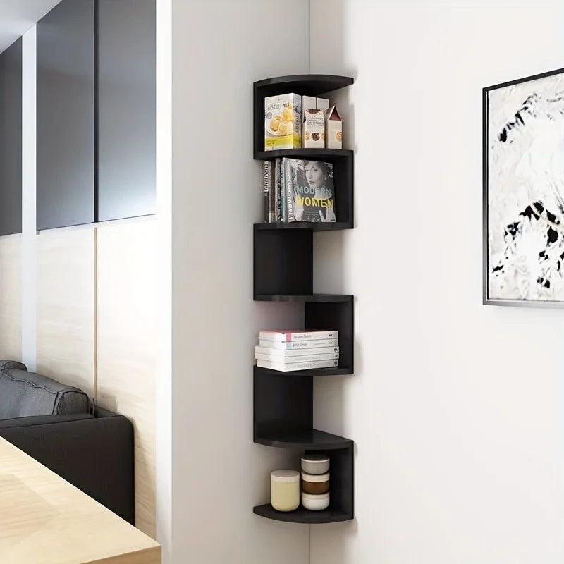 7-Tier Rustic Wall-Mounted Corner Shelf - Easy-To-Install Home Storage
