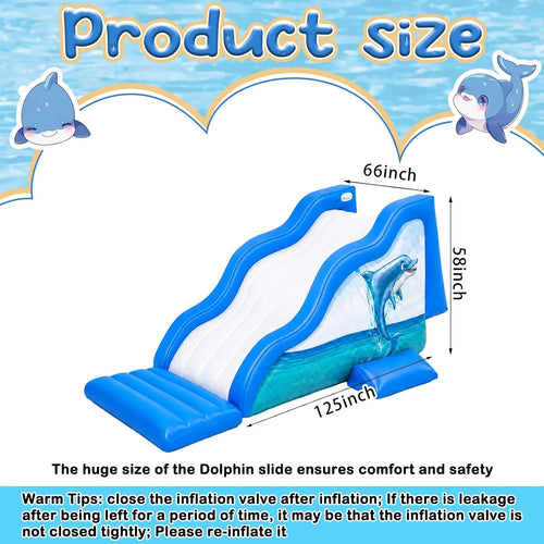 125-Inch Extra-Long Inflatable Dolphin Pool Slide for Summer Swimming Fun, Play Toy for Adults