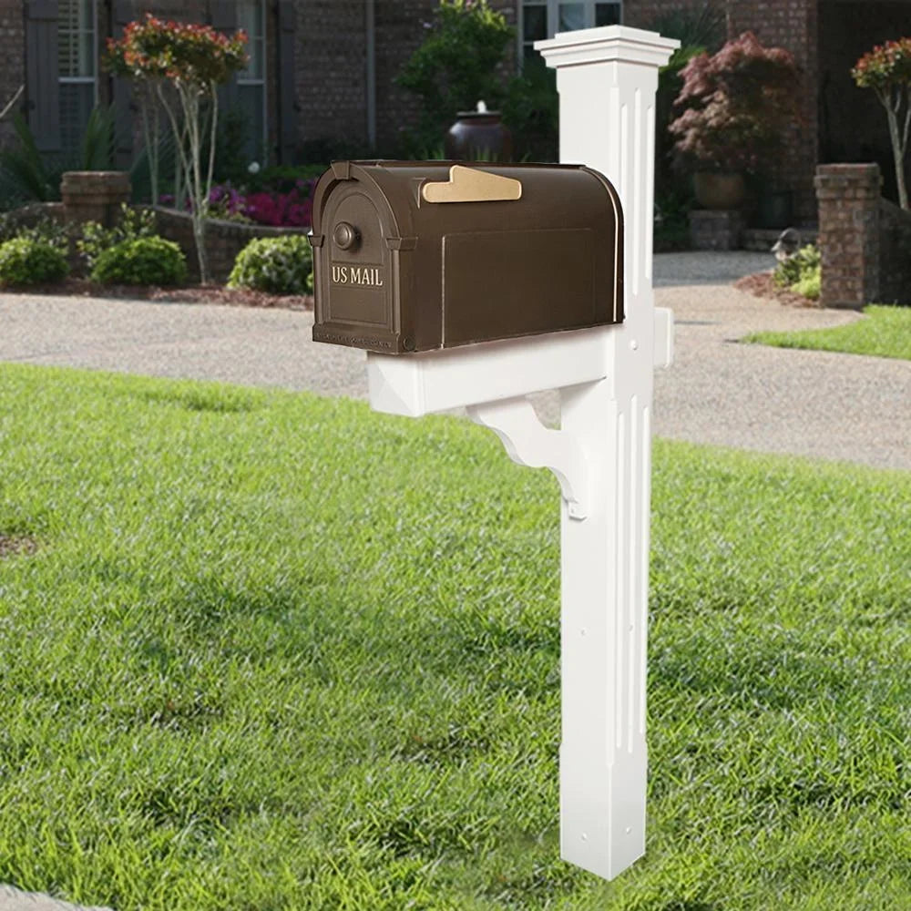 Outdoor Plastic Post Mount Mailbox in Bronze, Weather Resistant for Curbside Home Use, Durable Heavy Duty Plastic Mailbox with Large Capacity for Letters, Magazines & Small Parcels,