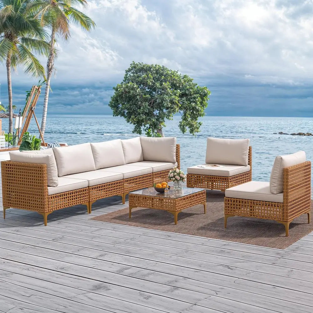 7Piece Patio Furniture Set, All Weather Wicker Patio Conversation Sectional