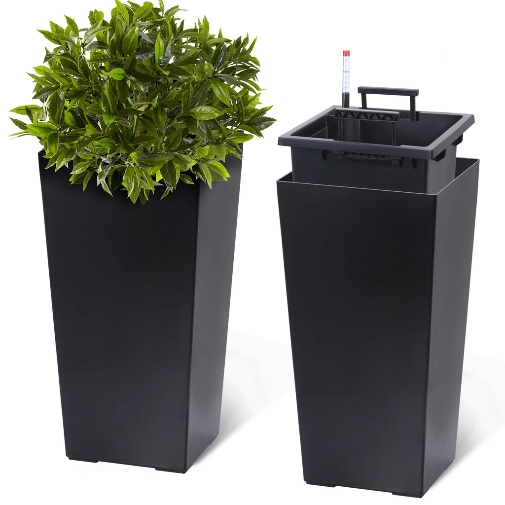 2pcs Outdoor Indoor Planter Pots with Drainage Holes Auto Watering,