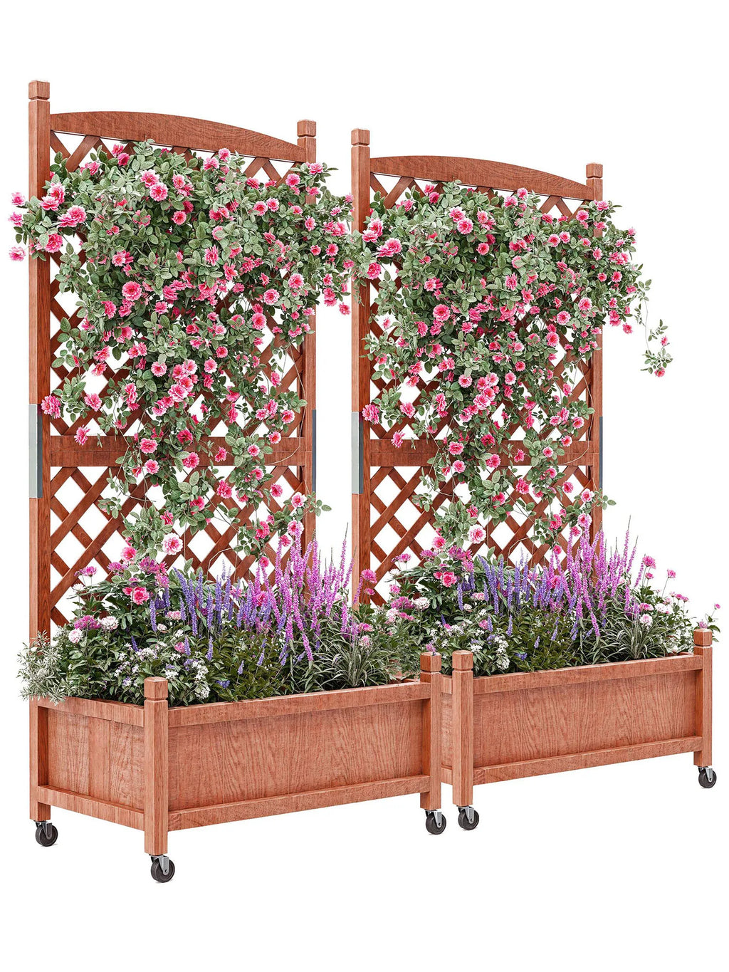 61.5" Wood Planter Box Raised Garden Bed With Trellis/Wheels