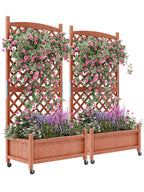 61.5" Wood Planter Box Raised Garden Bed With Trellis/Wheels