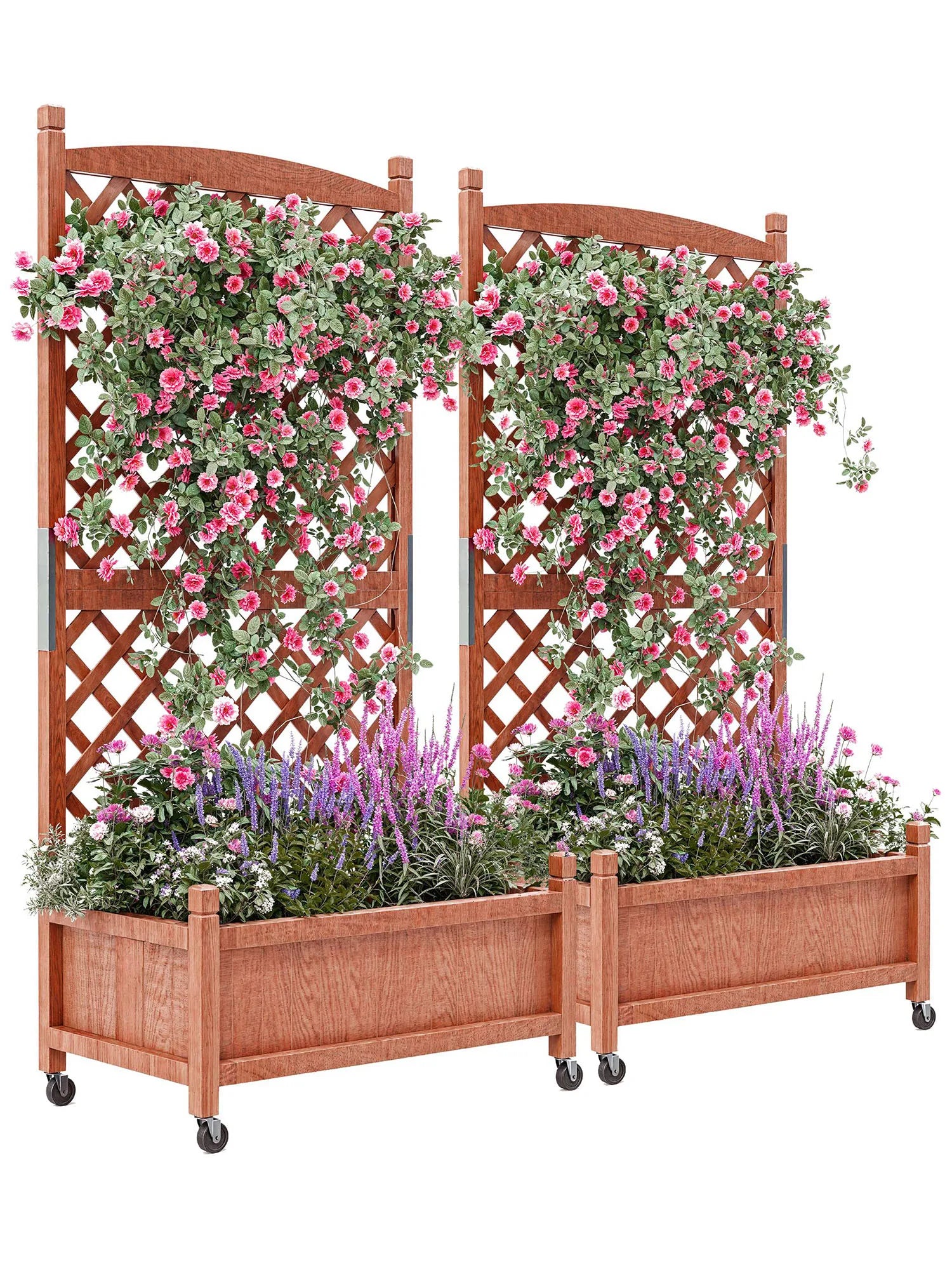 61.5" Wood Planter Box Raised Garden Bed With Trellis/Wheels