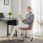 Armless Small Desk Office Chair Cute Vanity Swivel Chair with Back Modern Fabric with Wheels