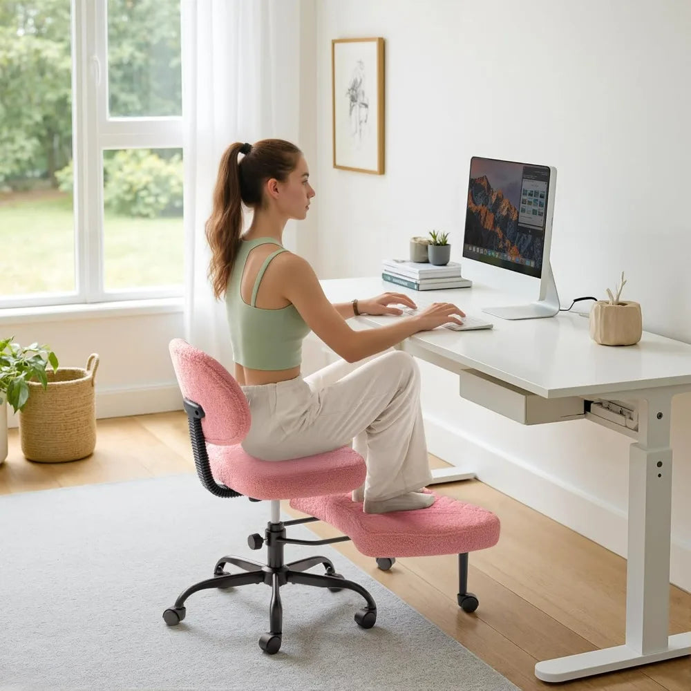 Ergonomic Criss Cross Legged Office Chair with Wheels, 360°Swivel Adjustable Height Kneeling Desk Chair with Footrest