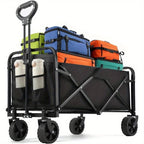 Heavy Duty Foldable, Portable Wagon for Groceries, Beach with All-Terrain Wheels  Drink Holders,