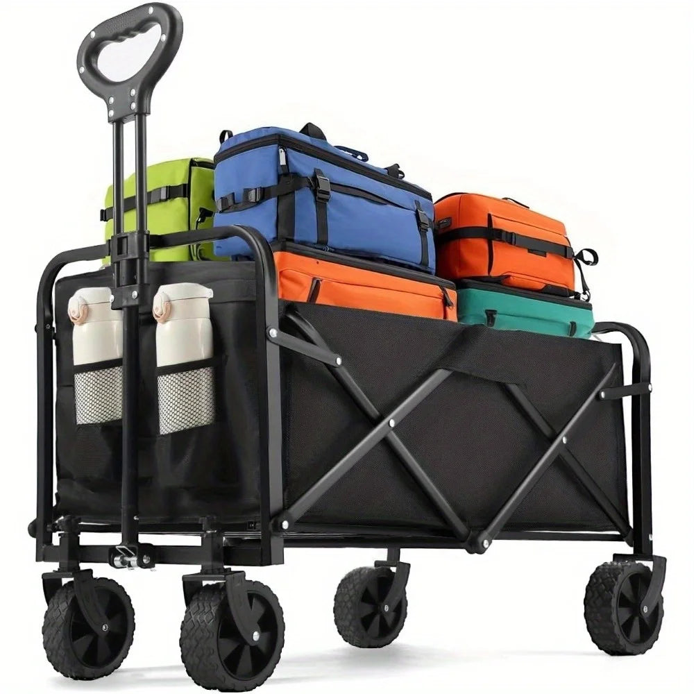 Heavy Duty Foldable, Portable Wagon for Groceries, Beach with All-Terrain Wheels  Drink Holders,