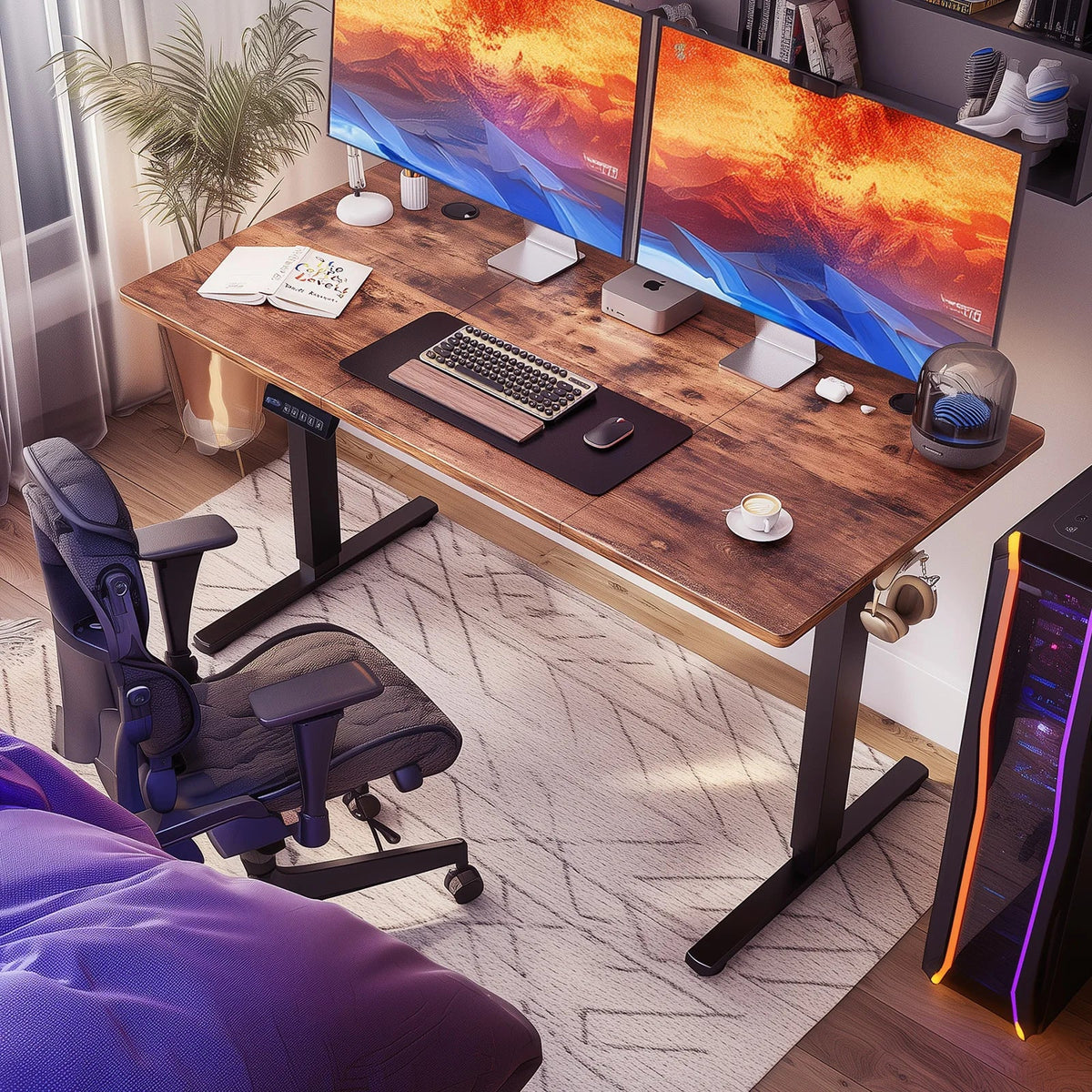 JHK Electric Standing Desk 63"x24" - 28.35" to 46.46" Height Range, 3 Memory Presets, 154 lb Capacity, Anti-Collision, <55dB Motor, EPA/CARB - Black, Oak, Rust, White