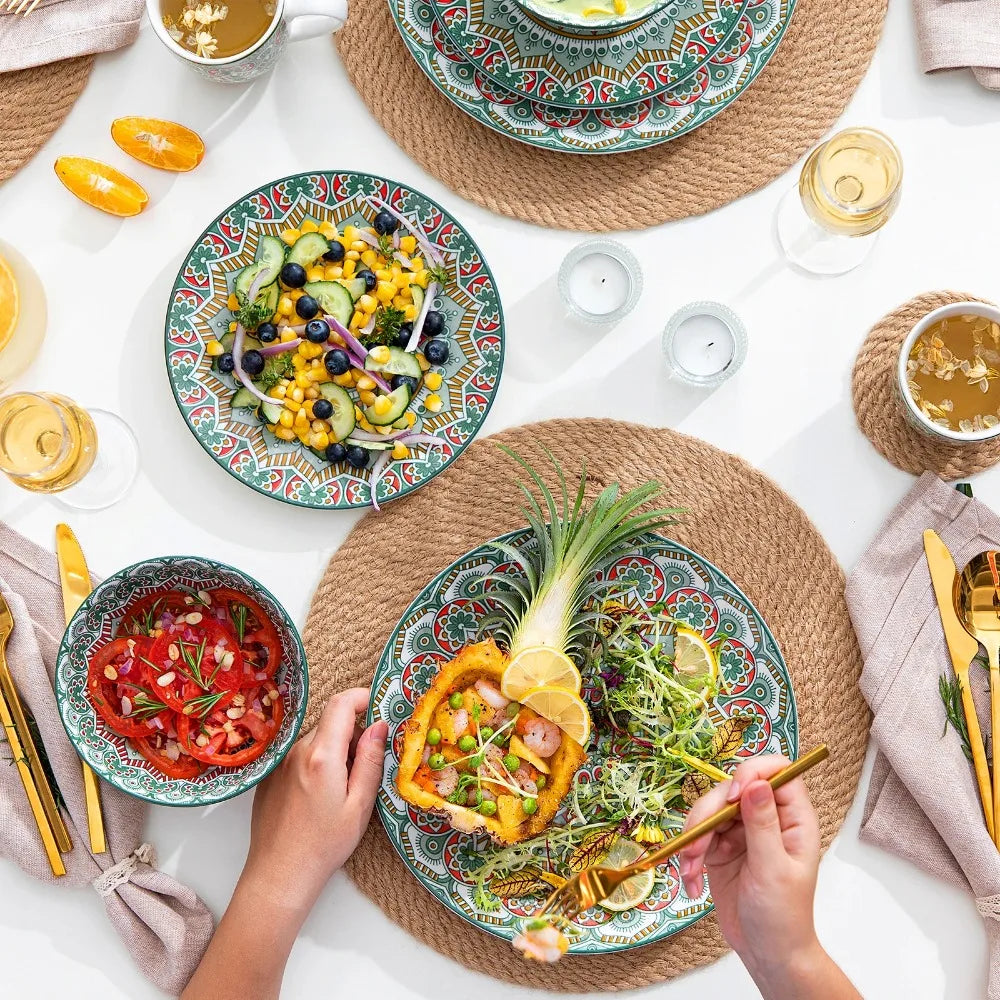 Vancasso Bohemian Mandala Patterned Ceramic 16PCS Porcelain Dinnerware Set