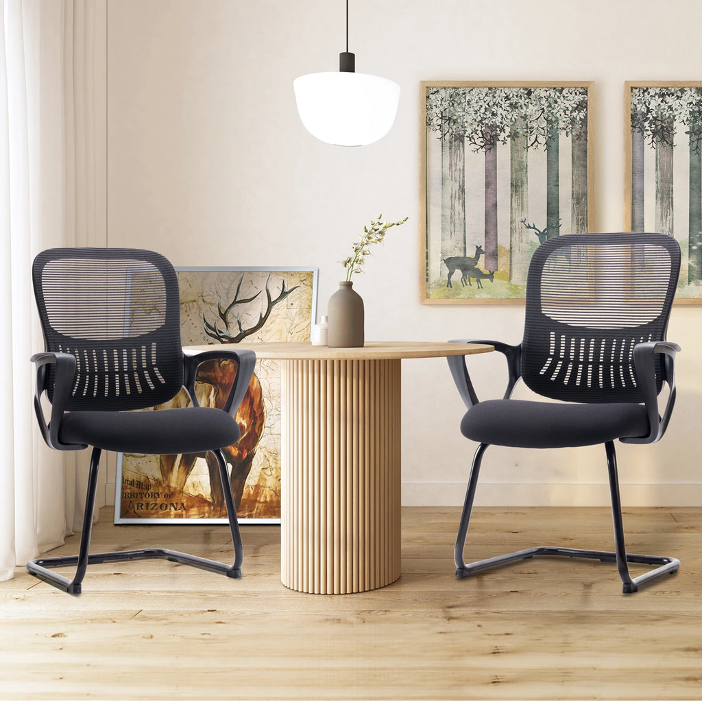 Ergonomic Office Chair No Wheels with Comfy Armrest and Mesh Lumbar Support Back Basket Design