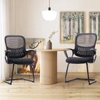 Ergonomic Office Chair No Wheels with Comfy Armrest and Mesh Lumbar Support Back Basket Design