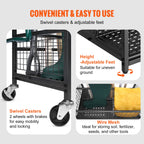 16 Slots Garden Tool Organizer Tower Rack with Hooks Wheels Long-Handled Rake Holder for Garage Storage