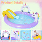 Unicorn Inflatable Swimming Pool with Water Slides and Sprayer for Outdoor Garden Backyard