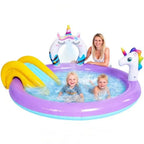 Unicorn Inflatable Swimming Pool with Water Slides and Sprayer for Outdoor Garden Backyard