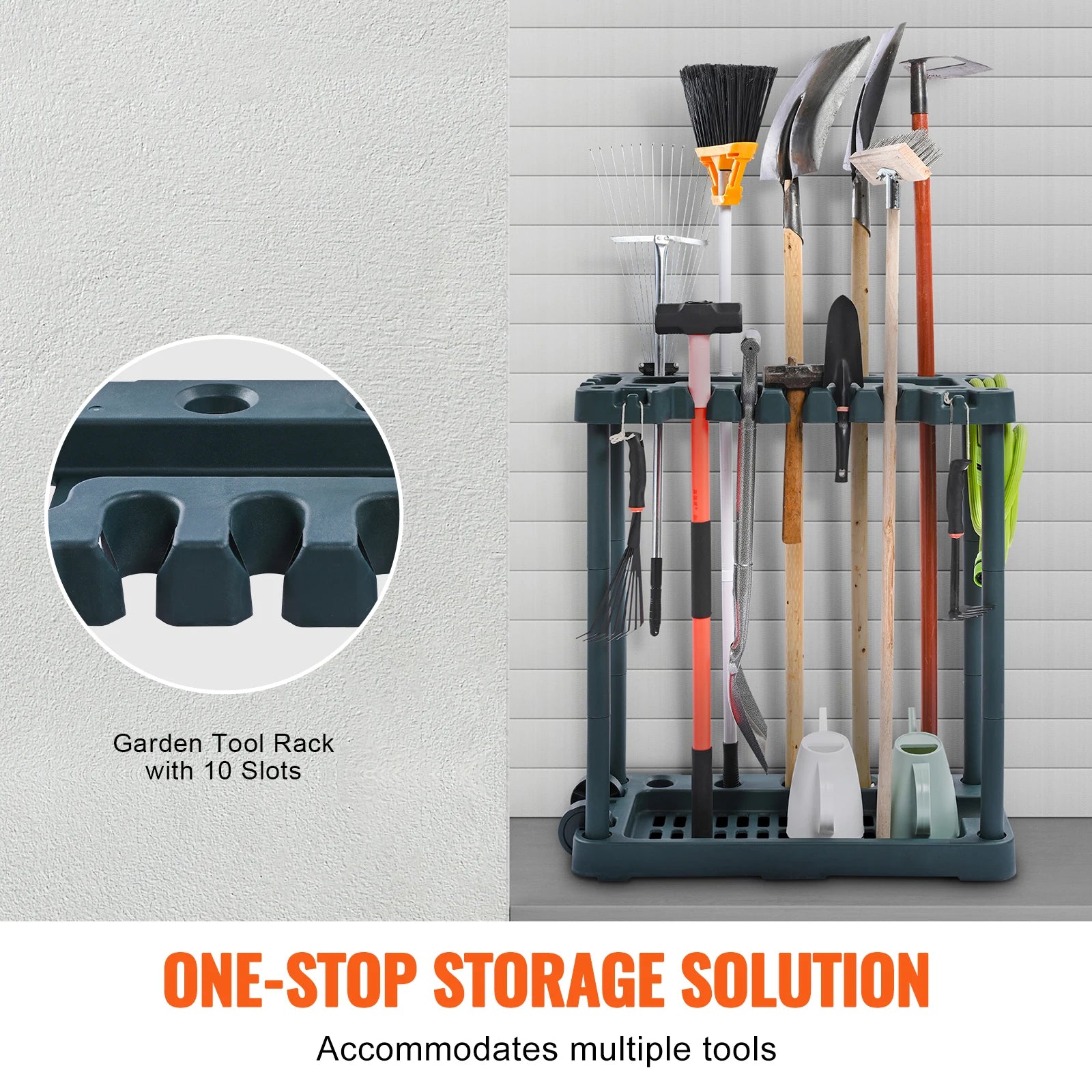 10 Slots Yard Garden Tool Organizer Long-Handle Tool/Rake/Broom Tower Storage Rack