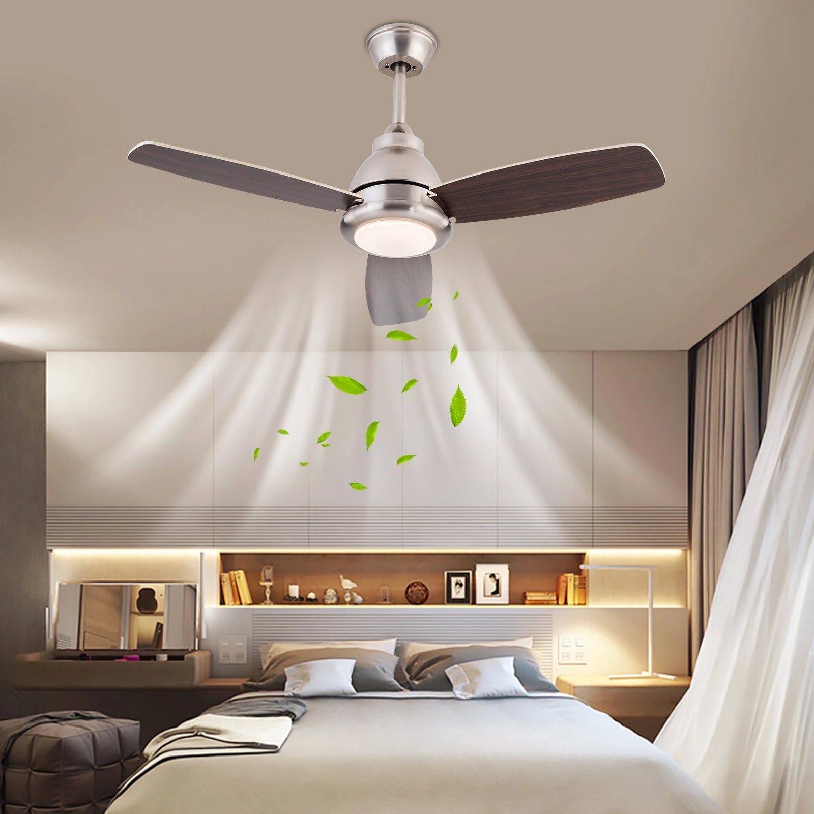 Ceiling Fan Light with Remote Control 3 Fan Blades Modern LED 35dB